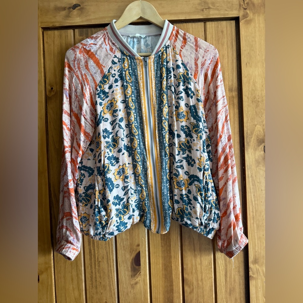 Mystree Floral and Striped Bomber Jacket- Size Medium